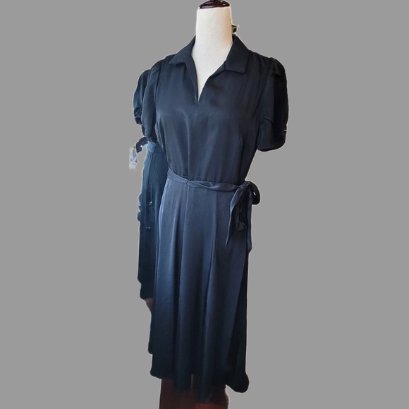 DKNY Black Midi Dress with Belt - Picture 1 of 7